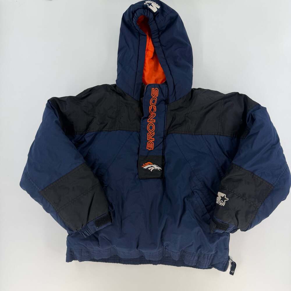 0773 Vintage Youth Starter Denver Broncos NFL 1/2 Zip Hooded Puffer Jacket